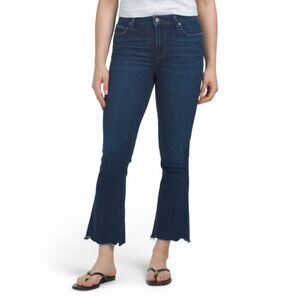 PAIGE Dark Wash Rory Cropped Flare Jeans Distressed Hem